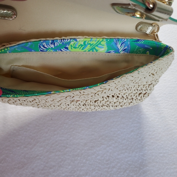 Lilly Pulitzer Straw Crossbody Botanical Green In A Flutter Clutch - Picture 10 of 16